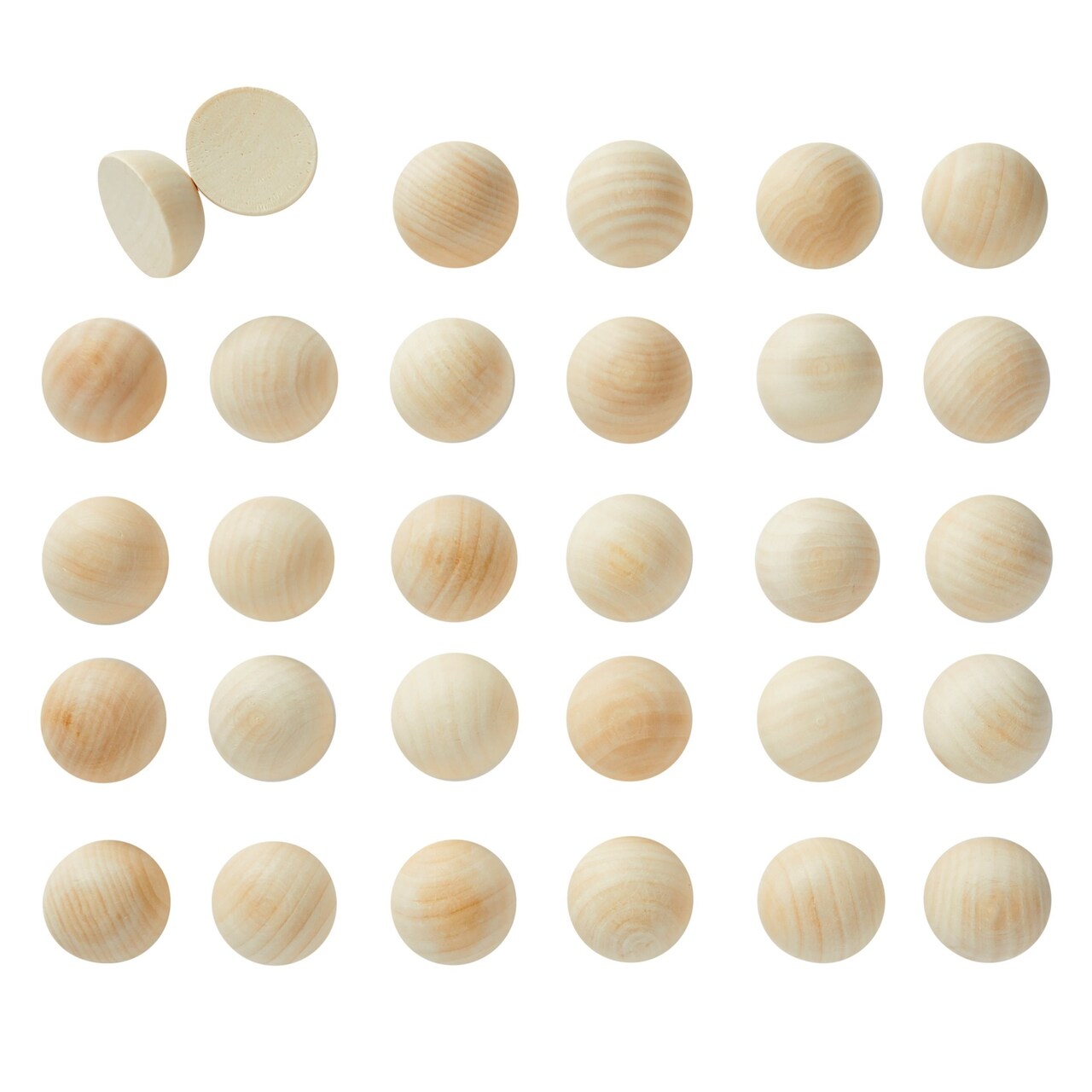 30 Pack Split Wood Balls for Crafts, 1.5-Inch Unfinished Half